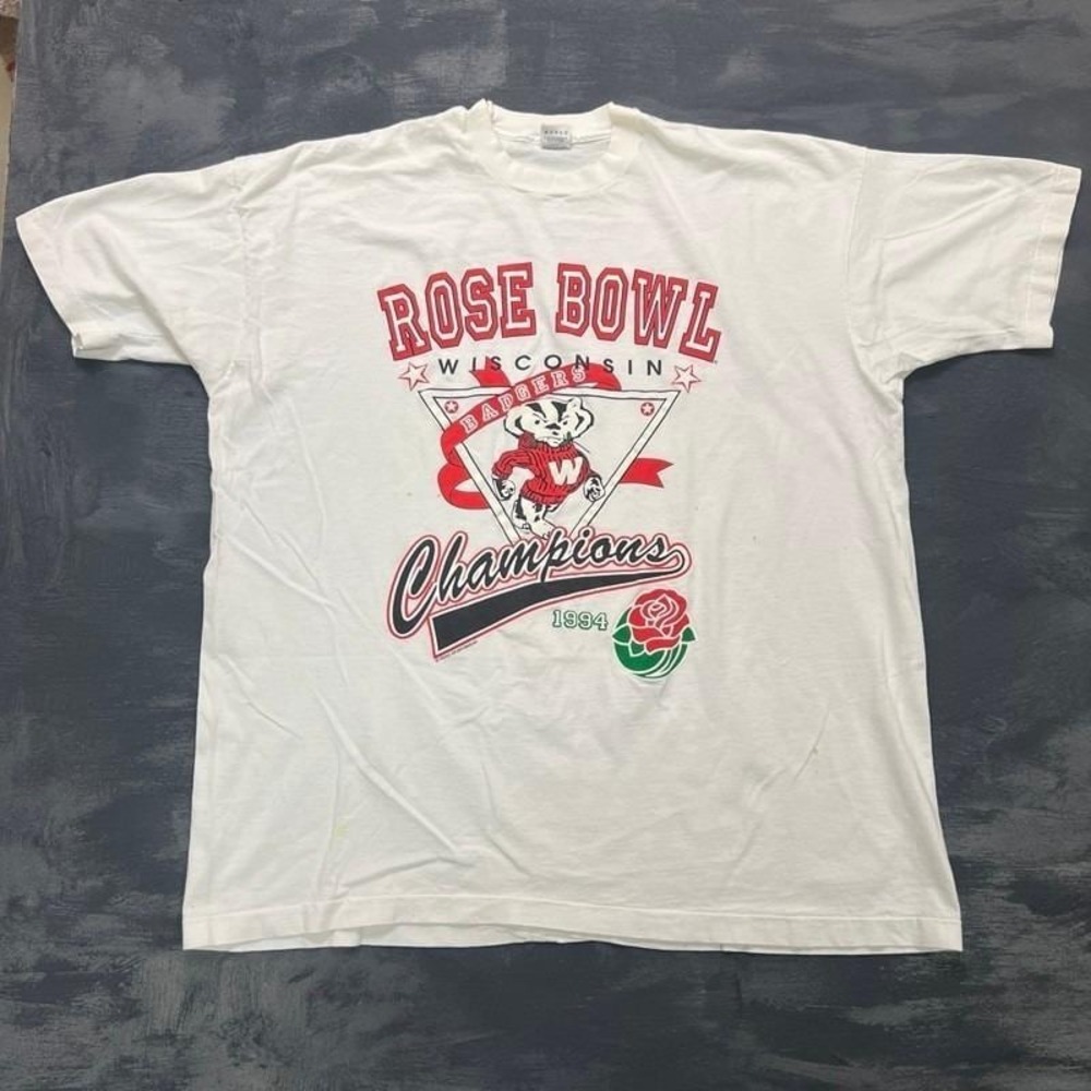 Vintage Wisconsin Badgers Shirt Mens XXXL White 1990s Rose Bowl NCAA Football